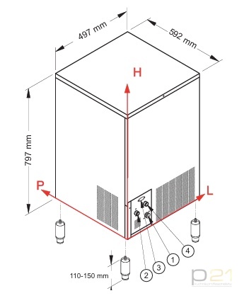 Kostkarka do lody 49 kg/24h, 25 kg zasobnik, system myjący, chłodzenie wodą, NTF SL 90 R290 1130025