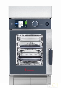 Piec konwekcyjno-parowy Joker ST 6x GN1/1, sterowanie górne, drzwi lewe, wersja mobilna, okap kondensacyjny, Eloma