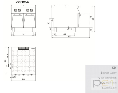 Kuchnia gazowa 4-palnikowa na podstawie, 21,7 kW, Diamante 90, D94/10CG, Olis Kuchnia gazowa 4-palnikowa na podstawie, 21,7 kW, Diamante 90, D94/10CG, Olis