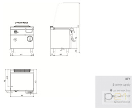 Patelnia gazowa, dno ze stali nierdzewnej, 14 kW + 0,2 kW, Diamanate 700, D74/10 KBGI Olis