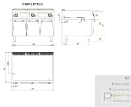 Płyta grillowa gazowa, chromowana, gładka, na podstawie, 19,5 kW Diamante 700, D76/10FTTGC, Olis