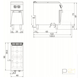 Kuchnia gazowa 2-palnikowa na podstawie, 10,5 kW, Diamante 90, Olis