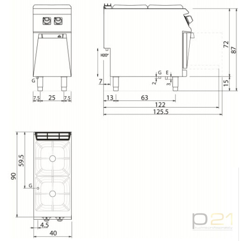 Kuchnia gazowa 2-palnikowa na podstawie, 10,5 kW, Diamante 90, Olis Kuchnia gazowa 2-palnikowa na podstawie, 10,5 kW, Diamante 90, Olis