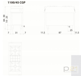 Kuchnia gazowa 2-palnikowa, na podstawie, 20 kW, Linia 1100, Olis