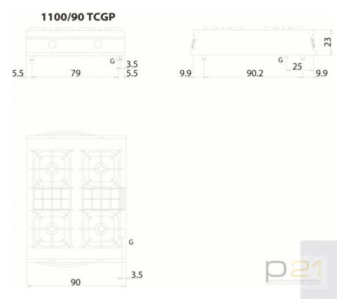 Kuchnia gazowa 4-palnikowa, bez podstawy, 40 kW, Linia 1100, Olis Kuchnia gazowa 4-palnikowa, bez podstawy, 40 kW, Linia 1100, Olis