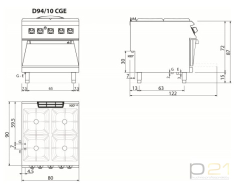 Kuchnia gazowa 4-palnikowa z elektrycznym piekarnikiem, 21,7 + 6 kW, Diamante 90, Olis Kuchnia gazowa 4-palnikowa z elektrycznym piekarnikiem, 21,7 + 6 kW, Diamante 90, Olis