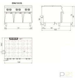 Kuchnia gazowa 6-palnikowa na podstawie, 32,2 kW, Diamante 90, Olis