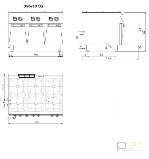 Kuchnia gazowa 6-palnikowa na podstawie, 32,2 kW, Diamante 90, Olis Kuchnia gazowa 6-palnikowa na podstawie, 32,2 kW, Diamante 90, Olis
