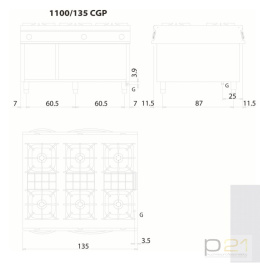 Kuchnia gazowa 6-palnikowa, na podstawie, 60 kW, Linia 1100, Olis