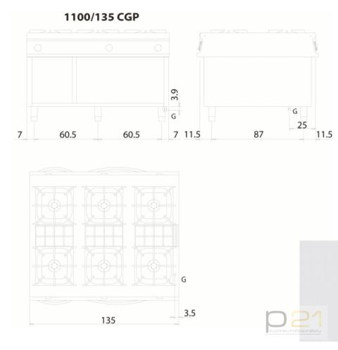 Kuchnia gazowa 6-palnikowa, na podstawie, 60 kW, Linia 1100, Olis Kuchnia gazowa 6-palnikowa, na podstawie, 60 kW, Linia 1100, Olis