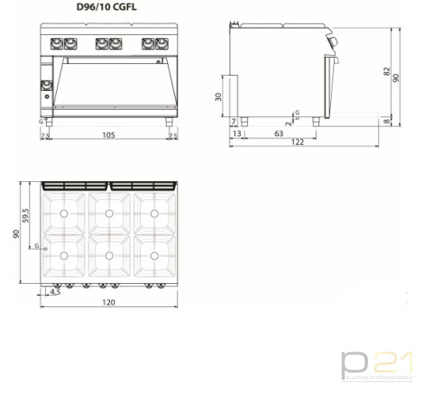 Kuchnia gazowa 6-palnikowa z piekarnikiem gazowym, 32,3+12 kW, Diamante 90, Olis Kuchnia gazowa 6-palnikowa z piekarnikiem gazowym, 32,3+12 kW, Diamante 90, Olis