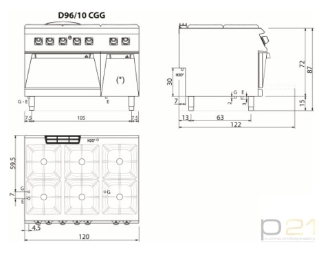 Kuchnia gazowa 6-palnikowa z piekarnikiem gazowym, 40,2 kW, Diamante 90, Olis Kuchnia gazowa 6-palnikowa z piekarnikiem gazowym, 40,2 kW, Diamante 90, Olis