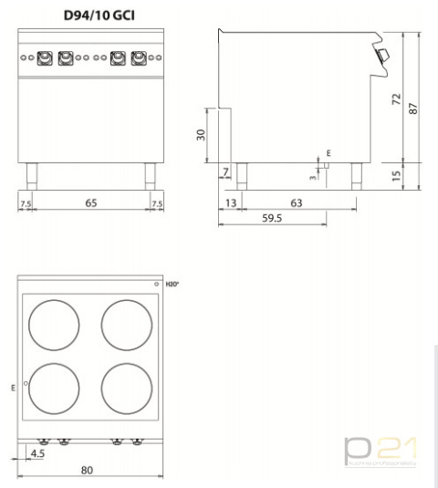 Kuchnia indukcyjna, 20 kW, na podstawie, 4 pola, Diamante 90, Olis Kuchnia indukcyjna, 20 kW, na podstawie, 4 pola, Diamante 90, Olis