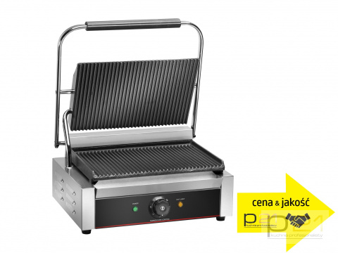 Grill kontaktowy pojedynczy, 340x230 mm, płyta ryflowana, PG35R, Amitek